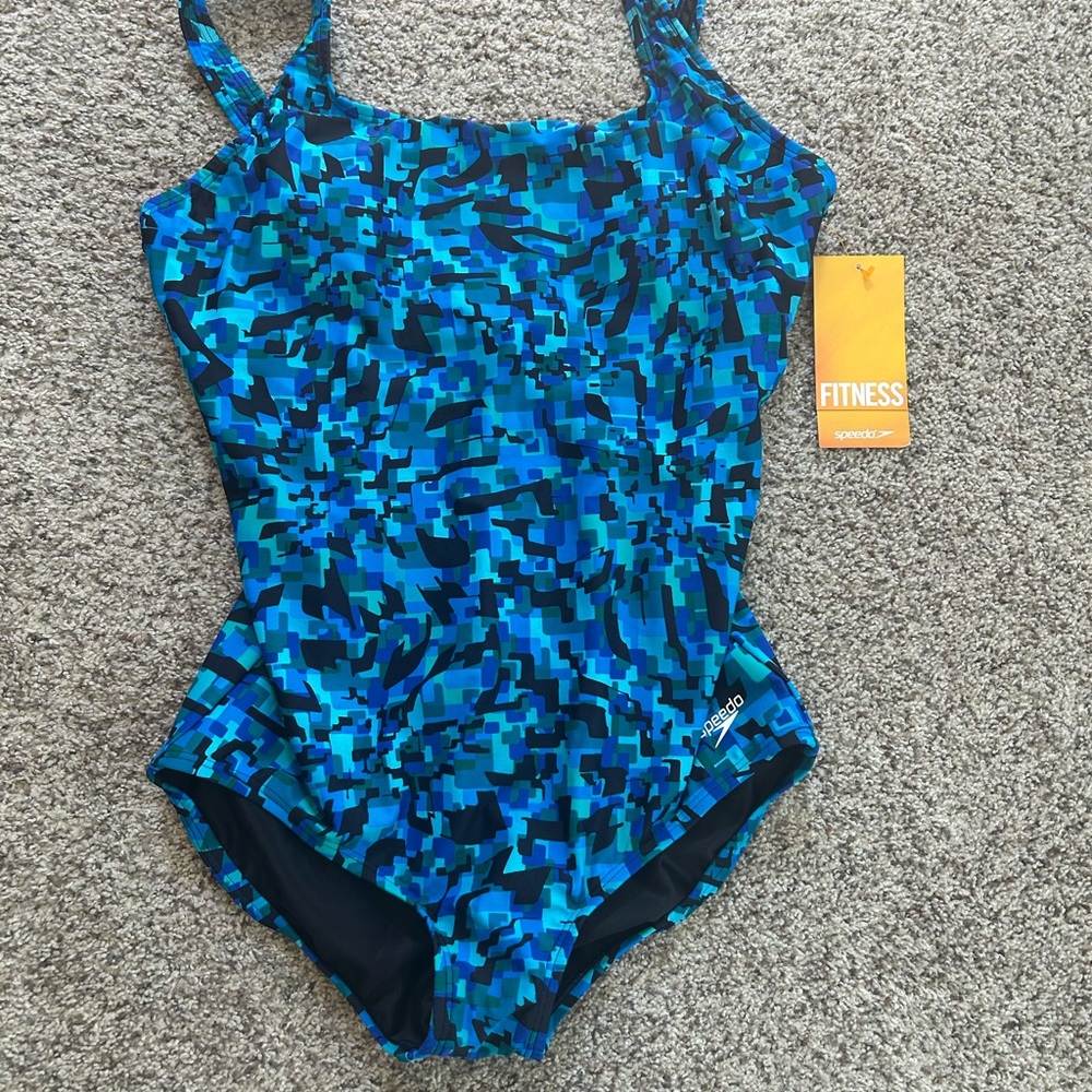 Speedo Blue and Black One Piece Swimsuit with Classic Design